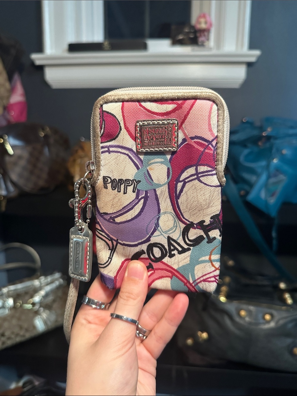 Coach Multicolor Poppy Signature Canvas Phone Wristlet - Pink Purple Blue